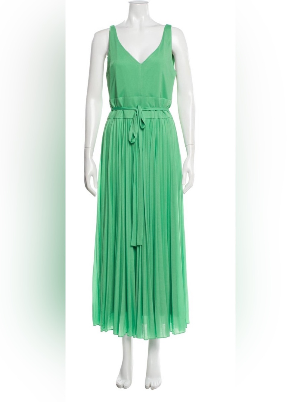 Halston NWT Green Pleated Midi Dress Cocktail Wedding Guest Sz 10 designer
